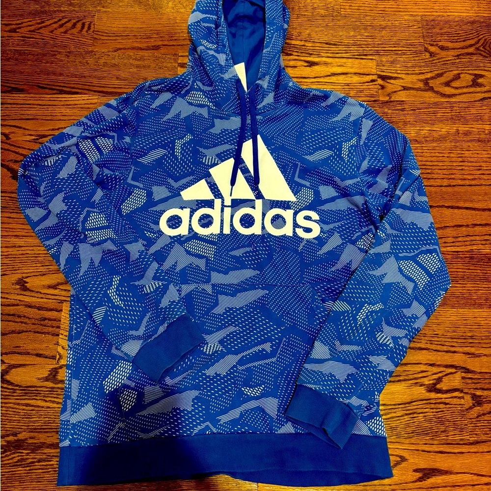 Adidas GD5485 Royal Blue Graphic All Over Print Pullover Hoodie -Men’s Medium